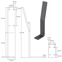 Ml-Design Equerre De Fixation-Lot de 2 supports de dossier en acier gris à visser pour siège lit 345x90x50 mm