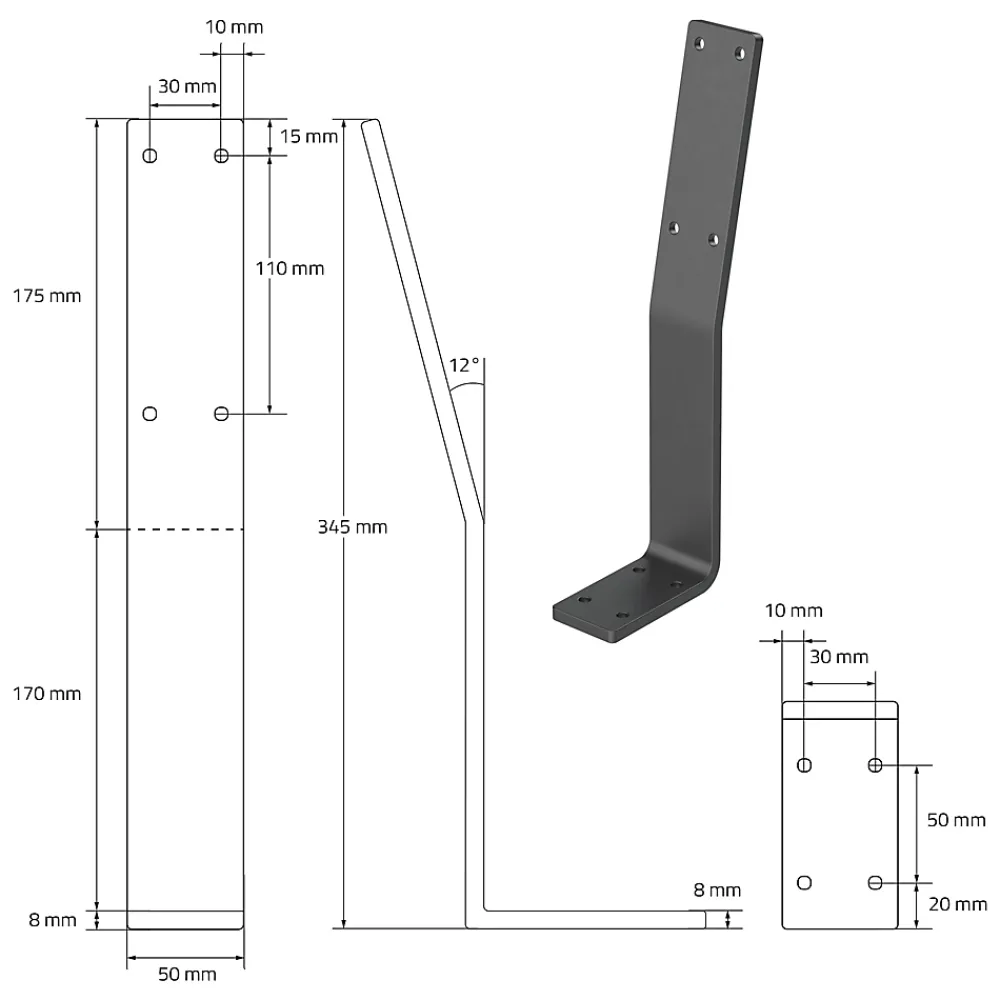 Ml-Design Equerre De Fixation-Lot de 2 supports de dossier en acier gris à visser pour siège lit 345x90x50 mm