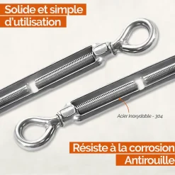 Linxor Lot de 5 tendeurs de fil réglables en acier inoxydable - Double oeillets - M5 -