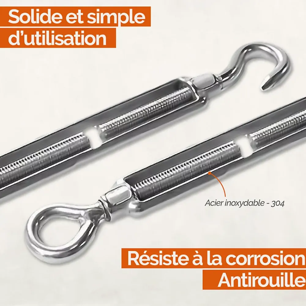 Linxor Tendeur, Sandow Et Élastique-Lot de 5 tendeurs de fil réglables en acier inoxydable - Crochet et oeillet - M6 -
