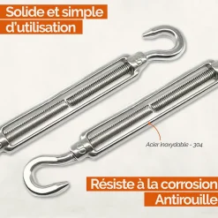 Linxor Lot de 5 tendeurs de fil réglables en acier inoxydable - Double crochets - M5 -