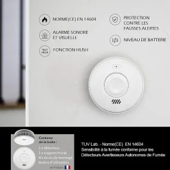 Kyf Détecteur De Fumée|Détecteur De Fumée, Gaz Et Protection Incendie-Lot de 2 x Détecteur de fumée CE EN14604 - Pile 3 ans remplaçable incluse + Kits de fixation magnétique