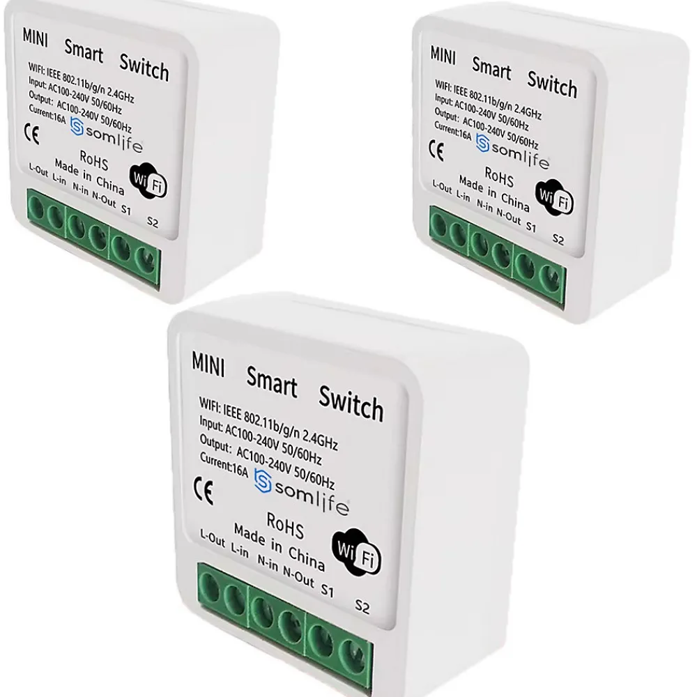 Somlife Commande De L'Éclairage-Lot 3 Interrupteurs intelligent WiFi 16A MiniSmart Switch Wi-Fi connecté,application Tuya/SmartLife,Alexa,Google Home