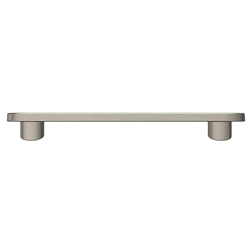 GoodHome Lot 6 poignées de meuble arrondi Minzh aluminium effet nickel satin gris l.121mm x l.25mm x H. 16mm entraxe 96mm