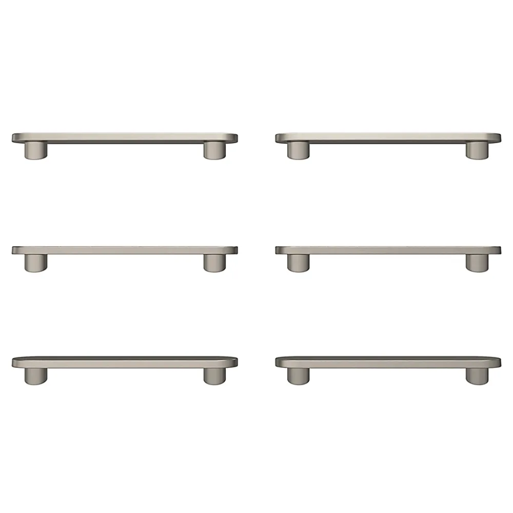GoodHome Lot 6 poignées de meuble arrondi Minzh aluminium effet nickel satin gris l.121mm x l.25mm x H. 16mm entraxe 96mm