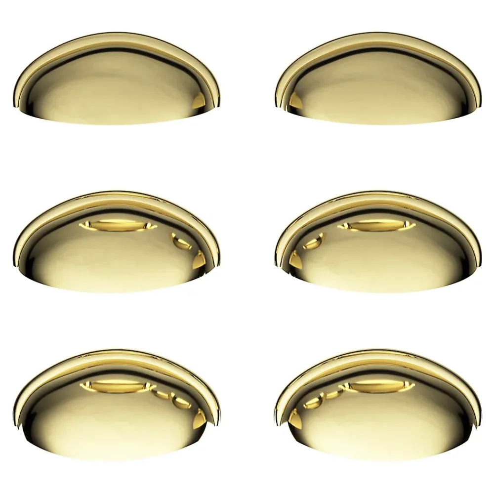 GoodHome Lot 6 poignées de meuble demi-ronde Armel effet laiton doré l.79mm x l.28mm x H. 26mm entraxe 64mm