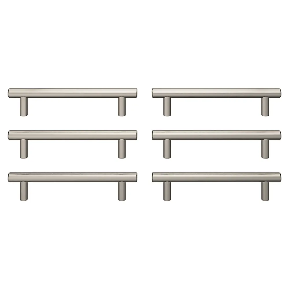 GoodHome Lot 6 poignées de meuble en T Dizel acier effet nickel satin gris l.168mm x l.12mm x H. 35mm entraxe 128mm