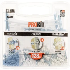 Kit De Chevilles-Mallette d'accessoires de fixations Cobra, 128 pièces