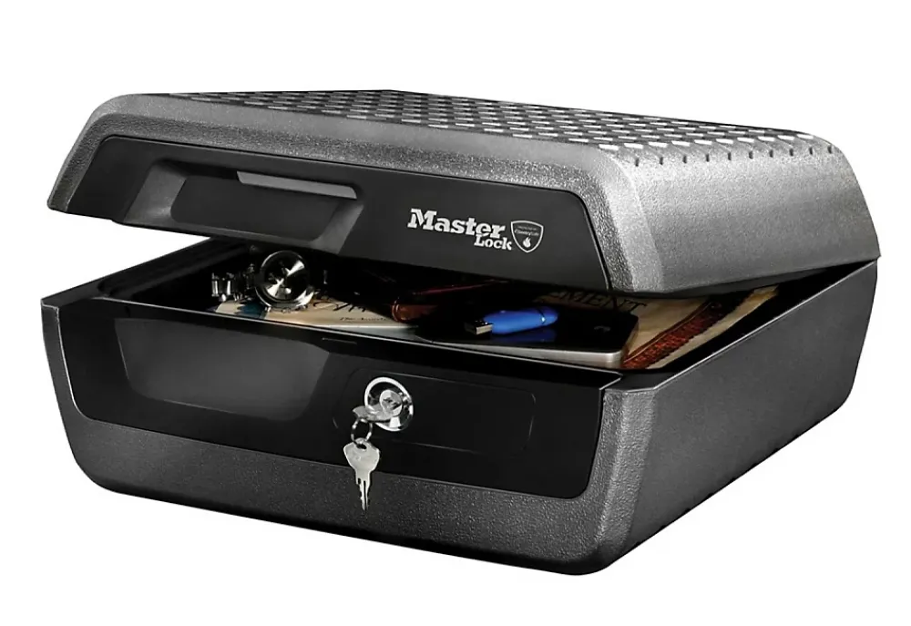 Master Lock Mallette de sécurité Anti Feu Ignifuge et Etanche Serrure à Clé Large LCHW30100
