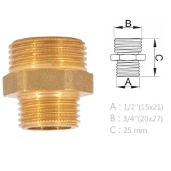 Monmobilierdesign Raccord À Visser-Mamelon laiton réduit mâle mâle à visser diam 1/2" x 3/4" - à l'unité