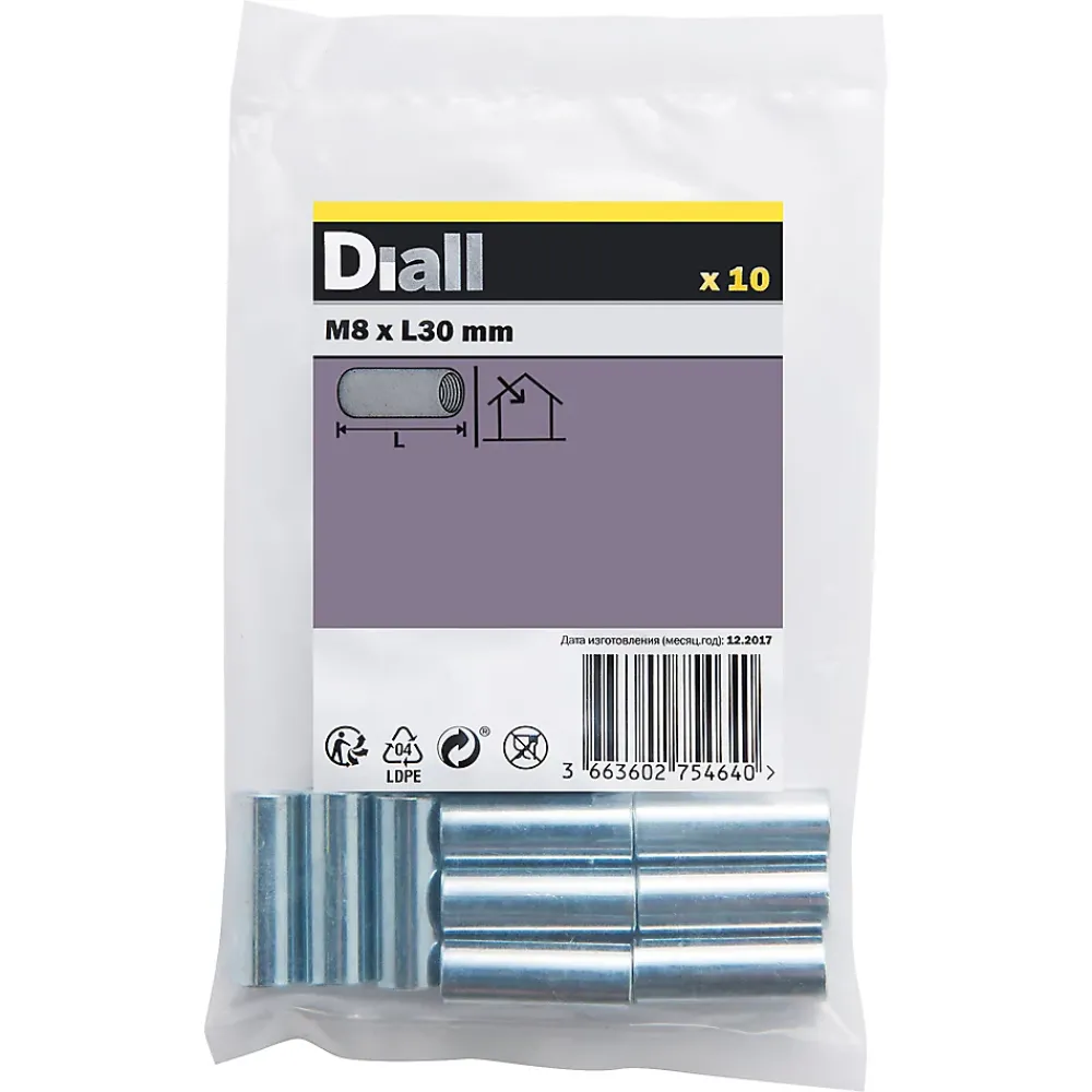 Diall Manchon Fileté-Manchon tête fraisée zingué ø 8 x 30 mm - 10 pièces