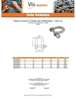 Vis Express Manille Droite Forgée axe imperdable Inox A4 Diamètre 5 - 1 pièce