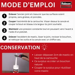 Rubson Mastic, Cartouche Joint Et Silicone-Mastic bain et cuisine transparent 280ml