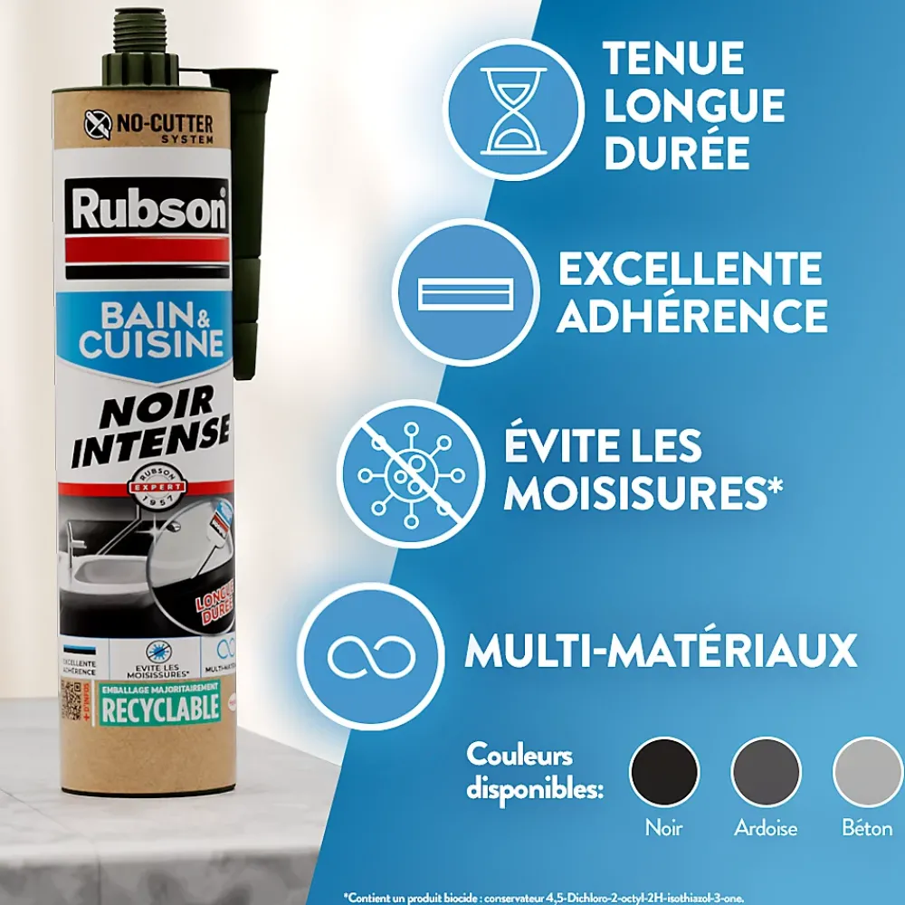 Rubson Mastic, Cartouche Joint Et Silicone-Mastic bain et cuisine noir 280ml