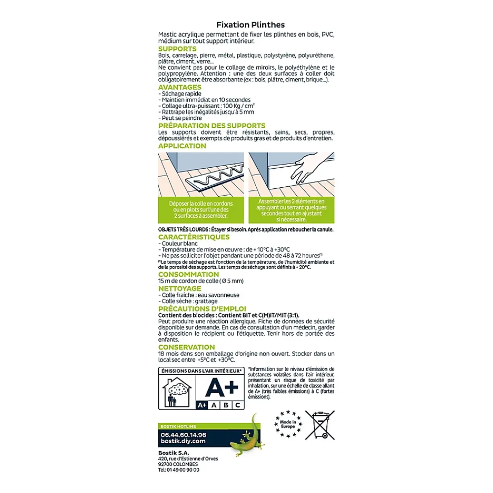 Bostik Mastic colle fixation plinthe 310 ml