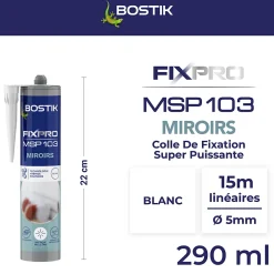 Bostik Mastic, Cartouche Joint Et Silicone-Mastic colle miroirs 290 ml coloris blanc