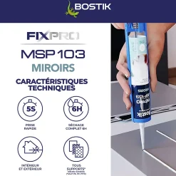 Bostik Mastic, Cartouche Joint Et Silicone-Mastic colle miroirs 290 ml coloris blanc