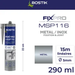 Bostik Mastic, Cartouche Joint Et Silicone-Mastic colle métal et inox 290 ml