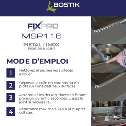 Bostik Mastic, Cartouche Joint Et Silicone-Mastic colle métal et inox 290 ml