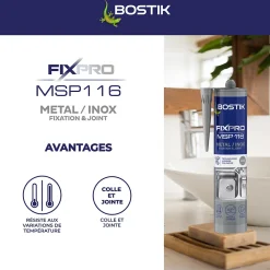 Bostik Mastic, Cartouche Joint Et Silicone-Mastic colle métal et inox 290 ml