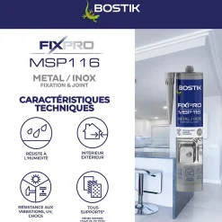 Bostik Mastic, Cartouche Joint Et Silicone-Mastic colle métal et inox 290 ml