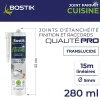 Bostik Mastic, Cartouche Joint Et Silicone-Mastic d’étanchéité spécial cuisine translucide Joint Parfait tous matériaux, cartouche de 280 ml