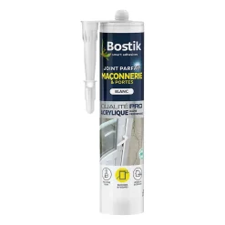 Bostik Mastic d’étanchéité spécial maçonnerie et portes blanc Joint Parfait tous matériaux, cartouche de 280 ml