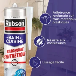 Rubson Mastic Bain & Cuisine Baignoire synthétique blanc cartouche 280ml