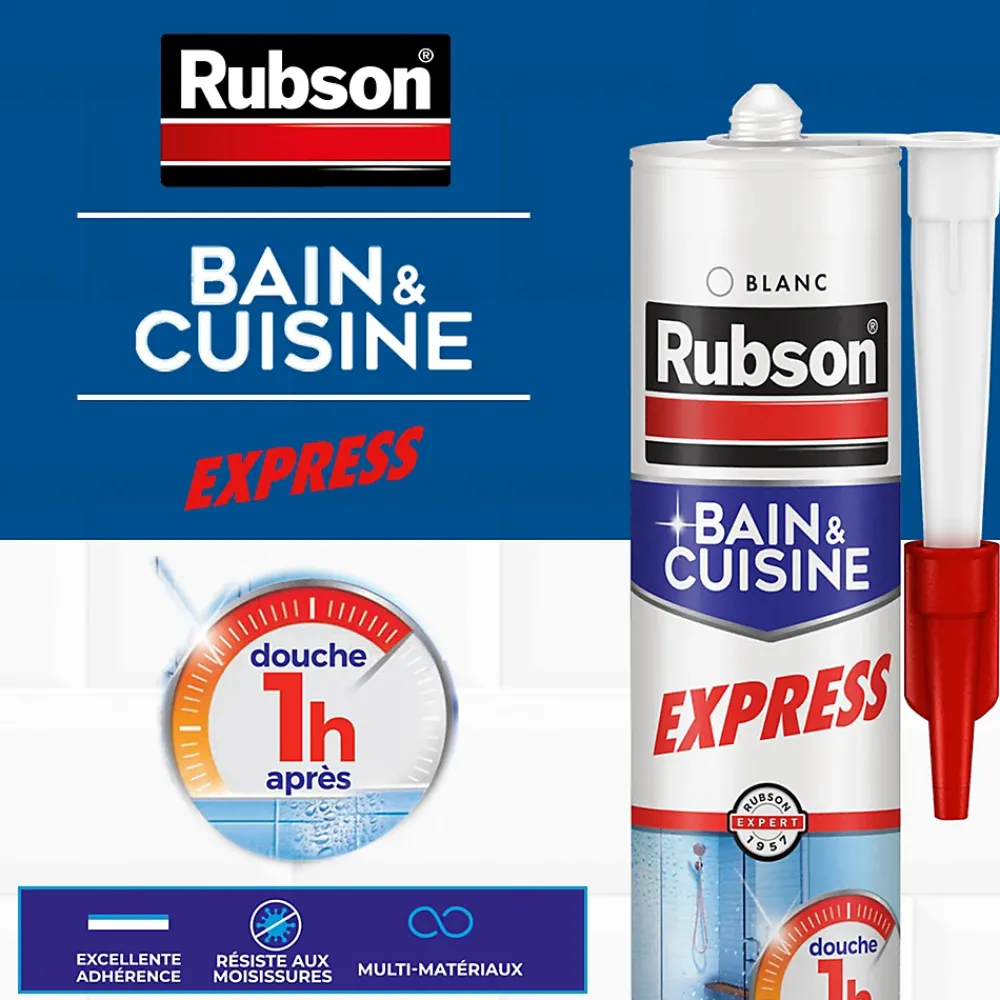 Rubson Mastic, Cartouche Joint Et Silicone-Mastic Bain&Cuisine Séchage Rapide blanc cartouche 280ml