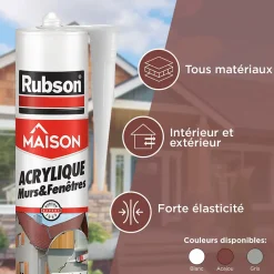 Rubson Mastic, Cartouche Joint Et Silicone-Mastic Maison Acrylique Murs-Fenêtres blanc cartouche 280ml vendu par 3 pièces
