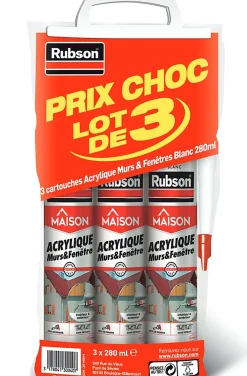 Rubson Mastic, Cartouche Joint Et Silicone-Mastic Maison Acrylique Murs-Fenêtres blanc cartouche 280ml vendu par 3 pièces