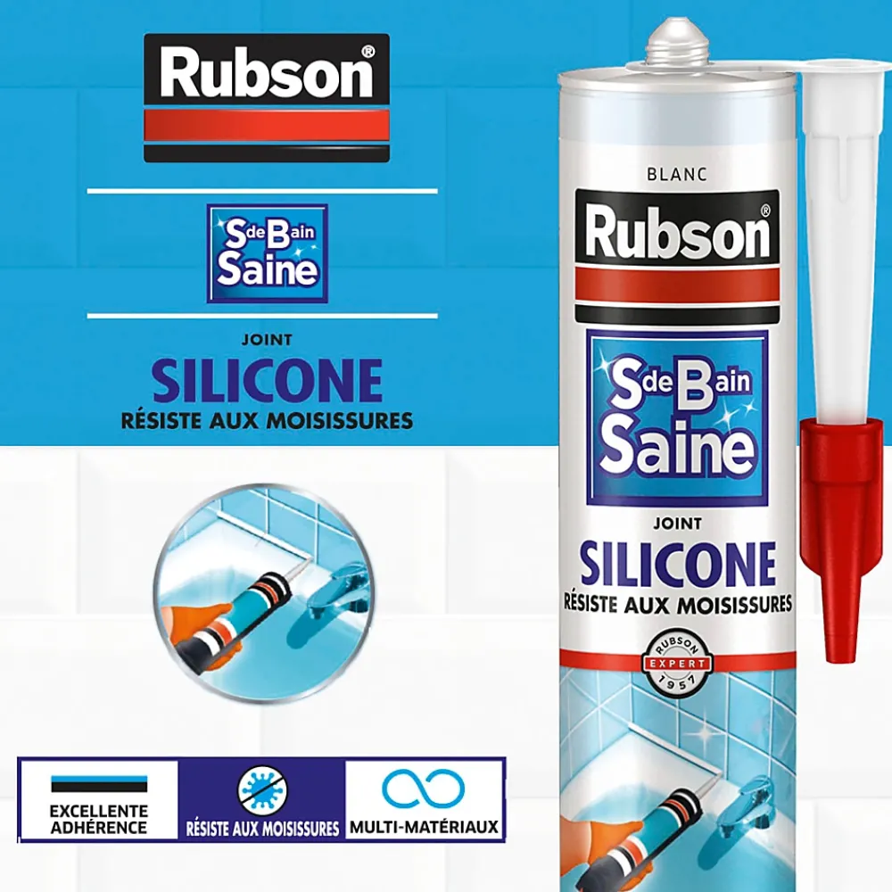 Rubson Mastic, Cartouche Joint Et Silicone-Mastic Sanitaire Salle de bains Saine Mastic blanc cartouche 280ml vendu par 2