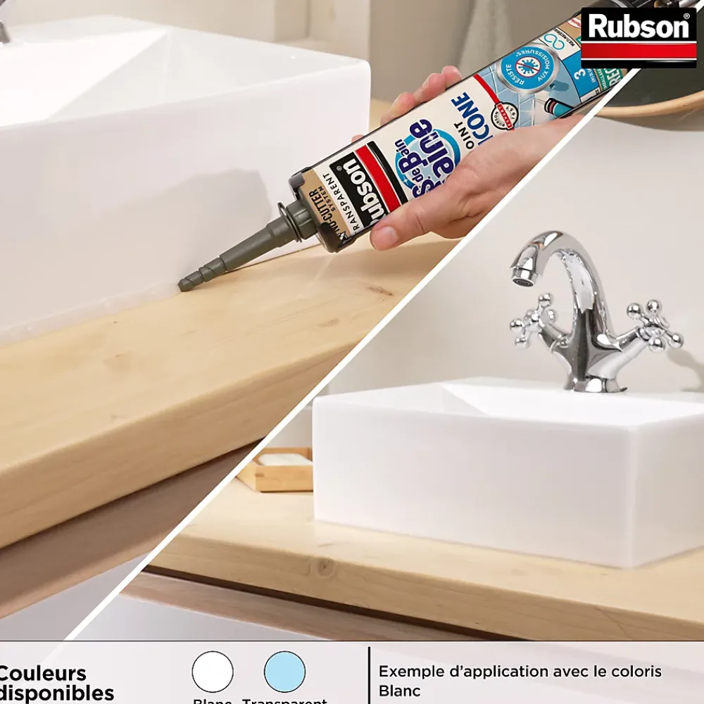 Rubson Mastic, Cartouche Joint Et Silicone-Mastic Sanitaire Salle de bains Saine Mastic blanc cartouche 280ml