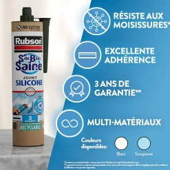 Rubson Mastic, Cartouche Joint Et Silicone-Mastic Sanitaire Salle de bains Saine Mastic blanc cartouche 280ml