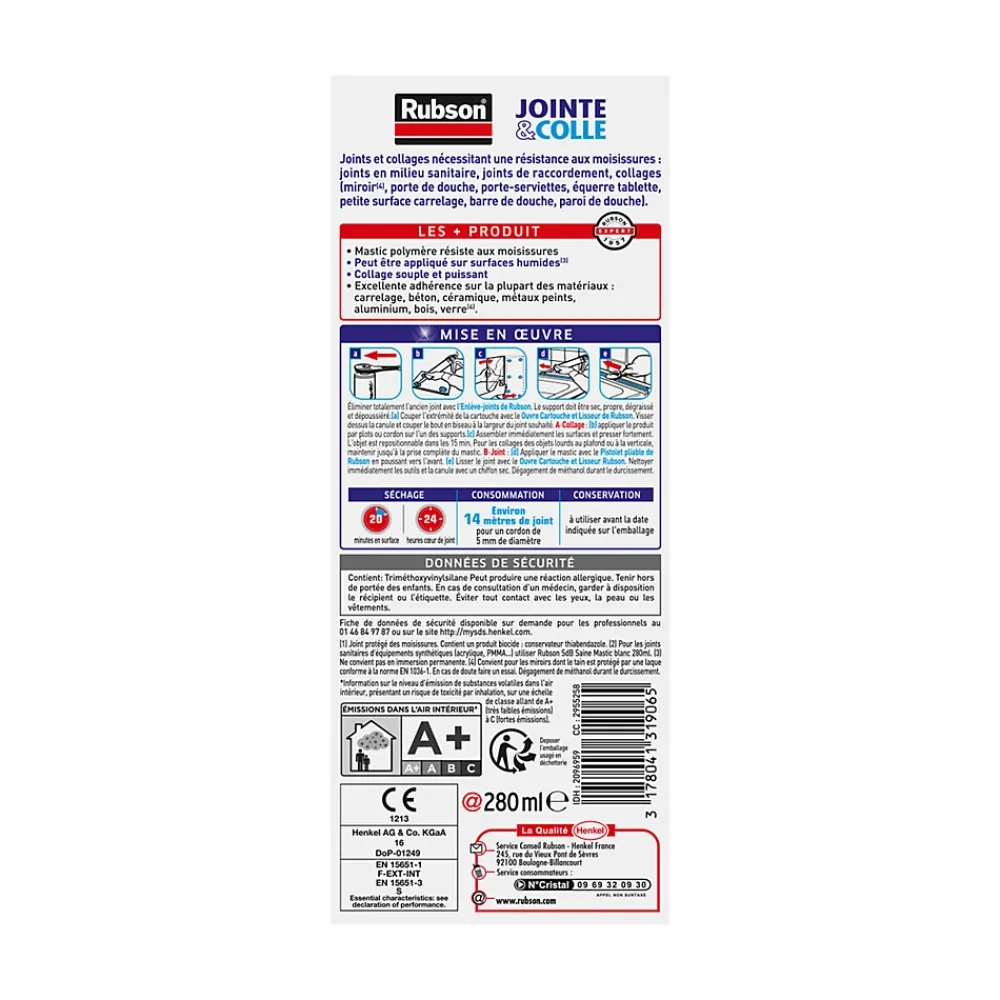 Rubson Mastic salle de bain Jointe&Colle 280ml