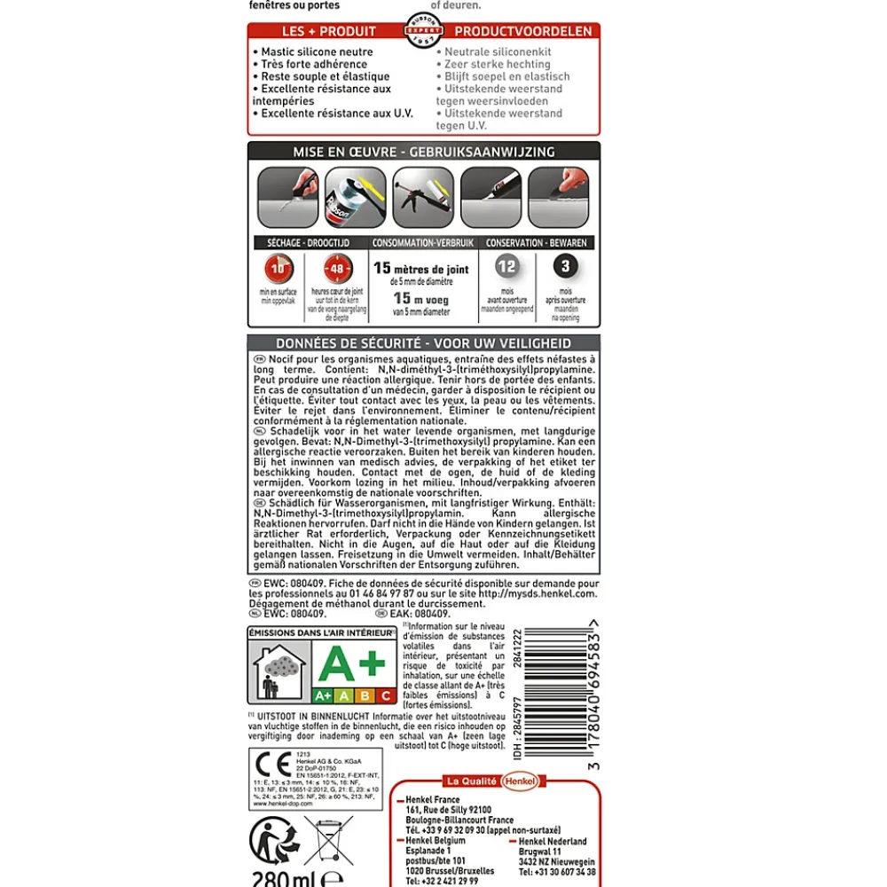 Rubson Mastic, Cartouche Joint Et Silicone-Mastic vitrier coloris blanc 280ml