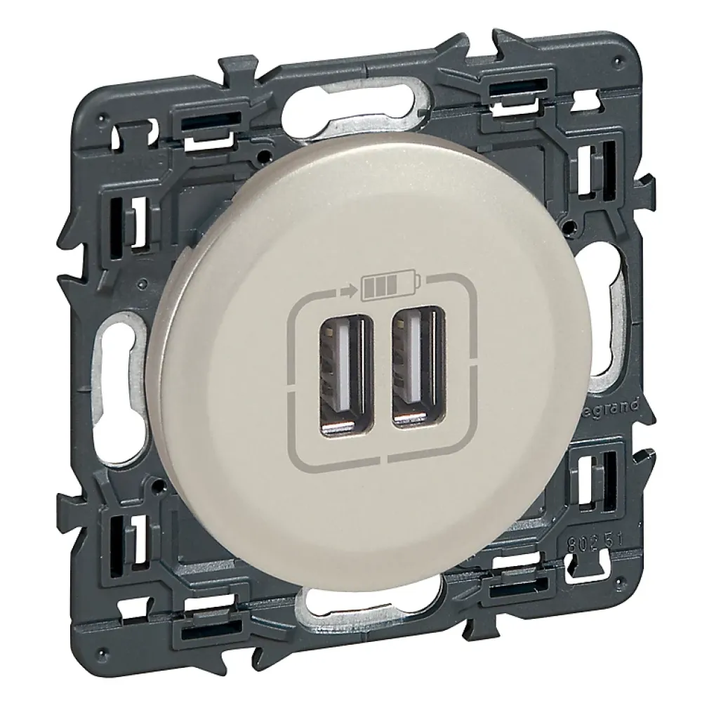 Legrand Mécanisme de prise double chargeur USB Céliane titane