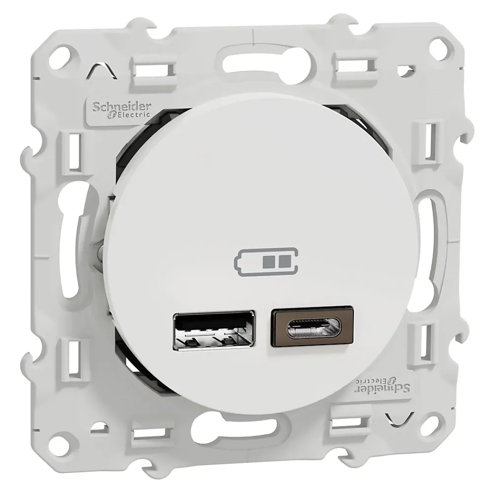 Schneider Electric Prise Encastrable-Mécanisme double chargeur usb A + C 12W Odace blanc