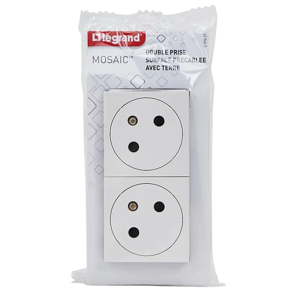 Legrand Mécanisme prise 2 pôles + terre Mosaïc blanc, 2 prises