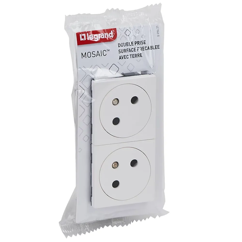 Legrand Mécanisme prise 2 pôles + terre Mosaïc blanc, 2 prises