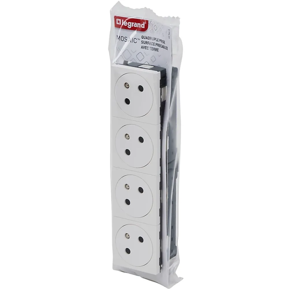 Legrand Prise Encastrable-Mécanisme prise 2 pôles + terre Mosaïc blanc, 4 prises