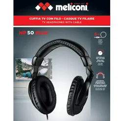 Meliconi - Casque TV filaire analogique HP50 PLUS - Noir - Câble lisse 5m anti-noeuds - Contrôle volume sur fil
