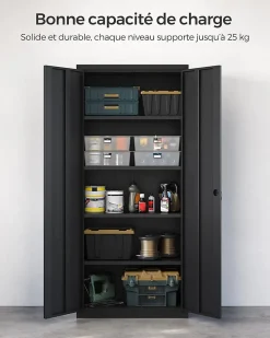 Nature Pro Armoire À Clé-Meuble de Rangement Bureau, en Acier, Placard, avec 5 Étagères, Doubles Portes, Serrure, Armoire à Outils, Étagères Réglables
