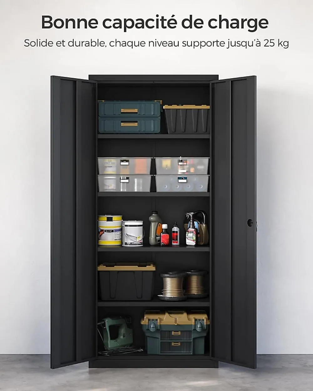 Nature Pro Armoire À Clé-Meuble de Rangement Bureau, en Acier, Placard, avec 5 Étagères, Doubles Portes, Serrure, Armoire à Outils, Étagères Réglables
