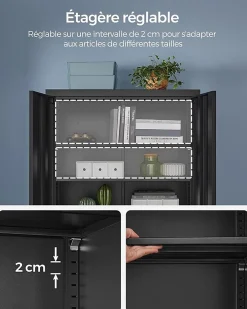 Nature Pro Armoire À Clé-Meuble de Rangement Bureau, en Acier, Placard, avec 5 Étagères, Doubles Portes, Serrure, Armoire à Outils, Étagères Réglables