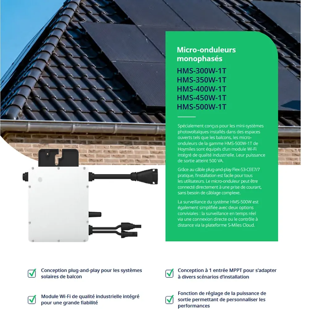 Hoymiles Station Électrique-Micro-onduleur 500W Wifi + Câble AC 5m