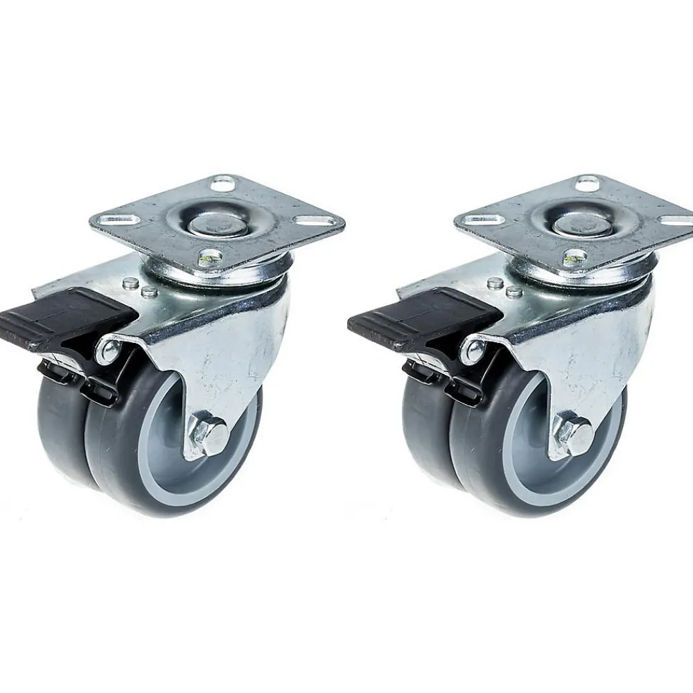 Parnells Roulette Et Roue-75mm 3" roulette double caoutchouc gris pivotante avec frein capacité 200kg, jeu de 2