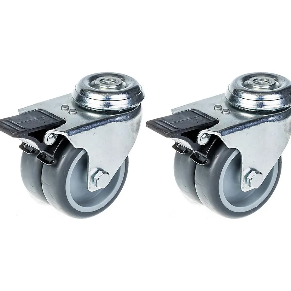 Parnells Roulette Et Roue-75mm 3" roulette double caoutchouc gris pivotante avec frein capacité 200kg, jeu de 2
