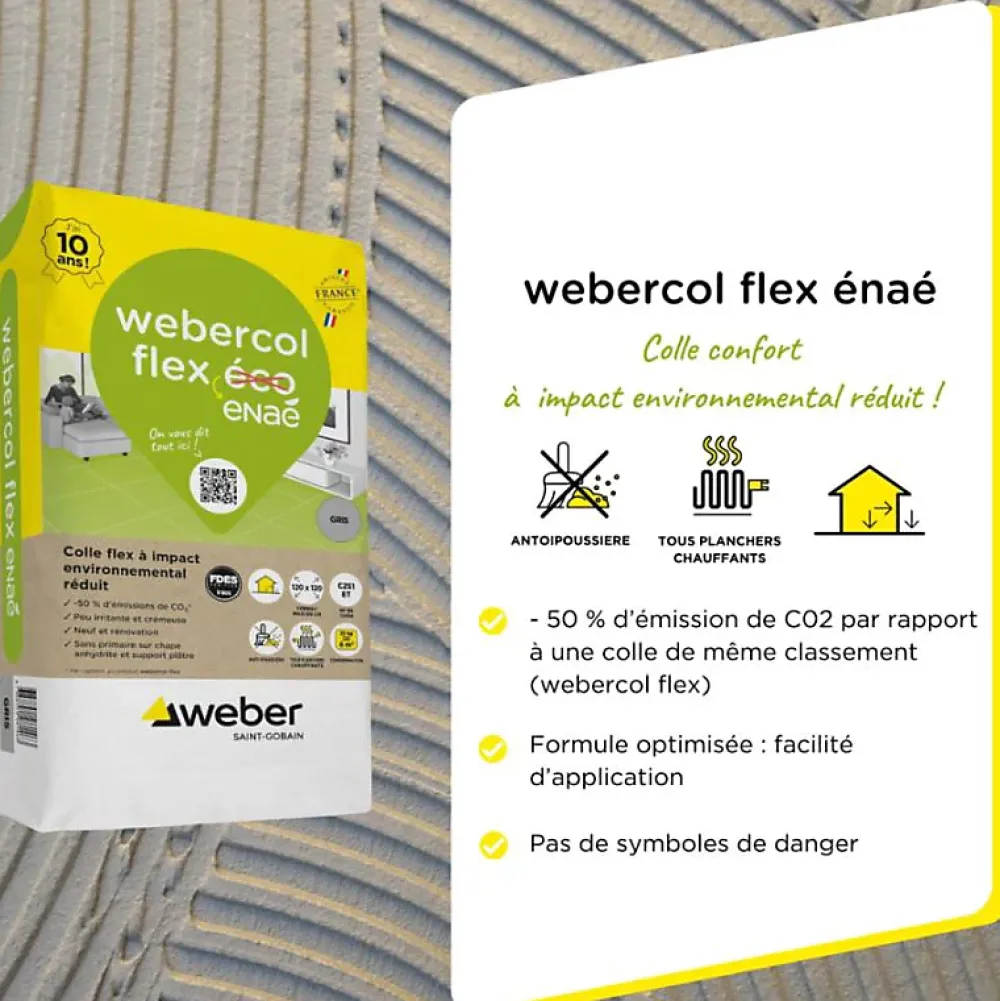 Weber Mortier - colle déformable pour carrelage (C2 et S1) COL FLEX ECO - Sac de 25 Kg - GRIS
