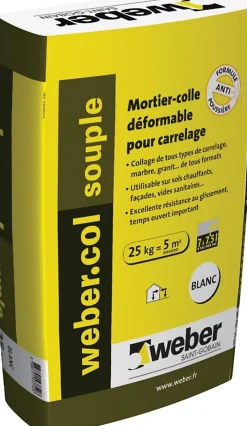 Weber Mortier-colle déformable col souple - blanc - sac de 25 kg - Mortier colle souple - Blanc - 25 kg